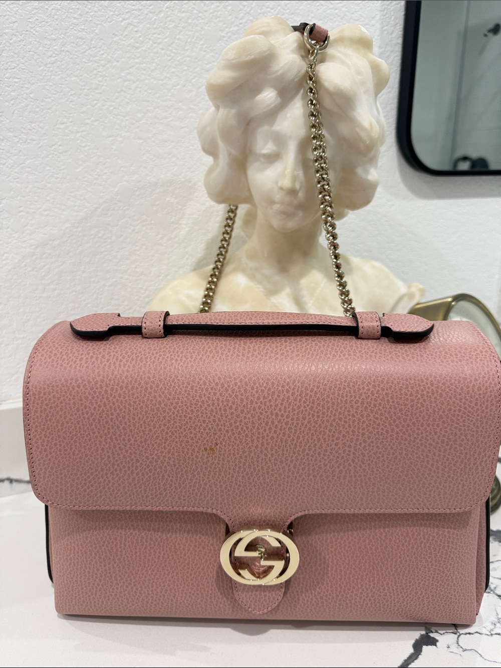 Gucci Dusty Pink Leather Shoulder Bag with Gold-Tone Logo - Picture 5 of 5